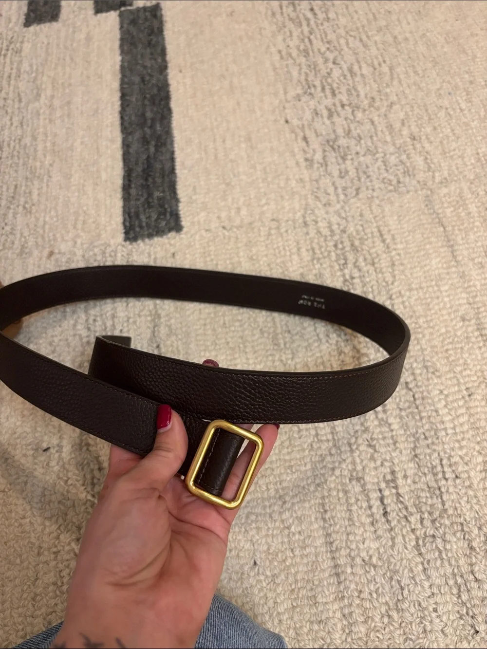 The Row Dark Brown Pebbled Leather Belt Gold Buckle - Picture 3 of 3